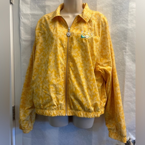 Nike Sports Daisy Woven Yellow Floral Houndstooth windbreaker Jacket Sz-L. DD5 - Picture 5 of 16